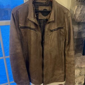 Men’s  Urban Republic Zip Up Jacket Dark Beige Brown Size L  Large Faux leather